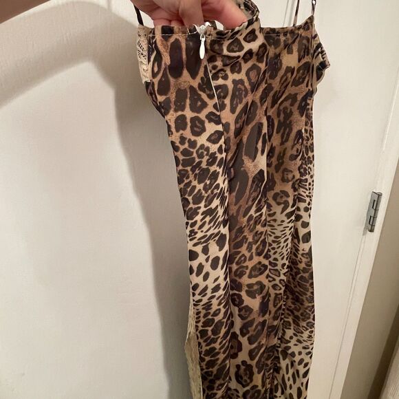 Finesse Sleeveless Lace Cut out Leopard Print Maxi Dress Brown Size XS - Picture 10 of 13